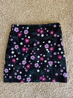 LOFT Black Mini Skirt with Pink & Purple Floral Print